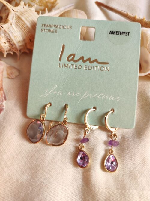 گوشواره سنگ طبیعی آمیتیست